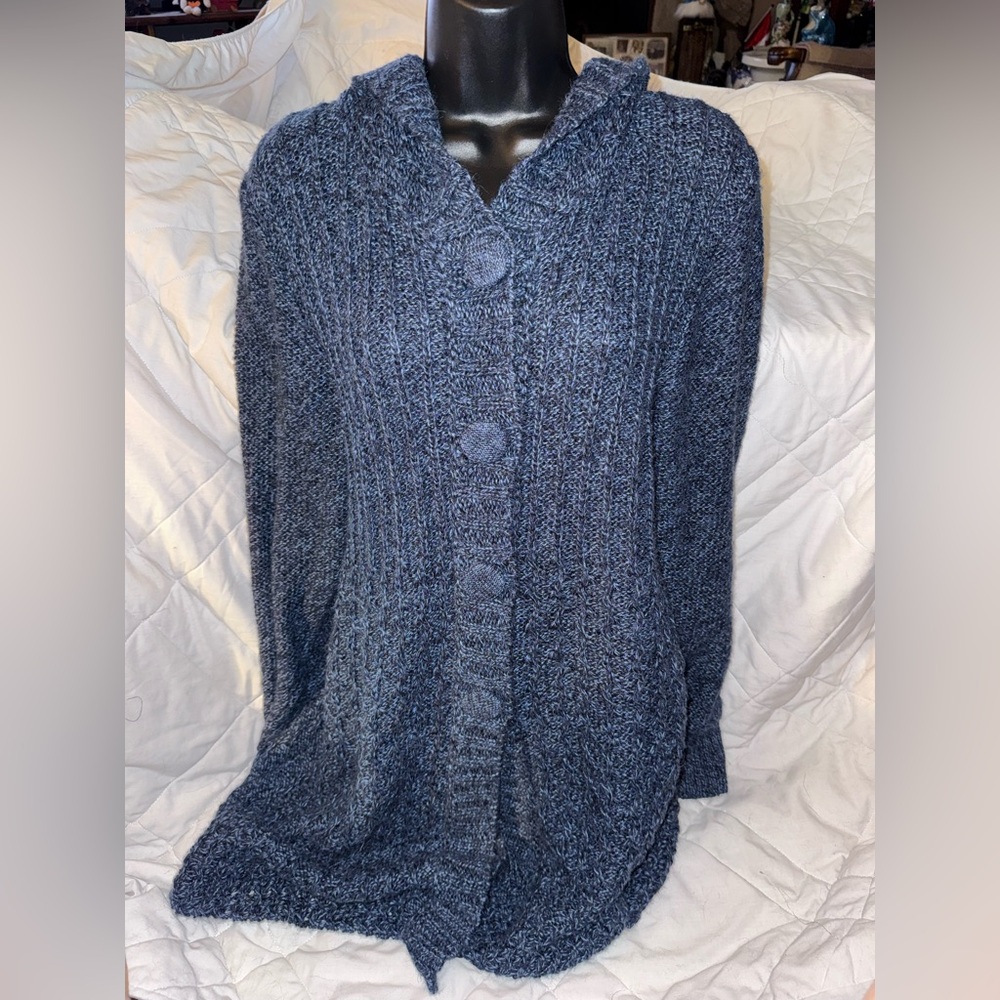 La Llama Alpaca Blend Knit Button Front Cardigan With Hood